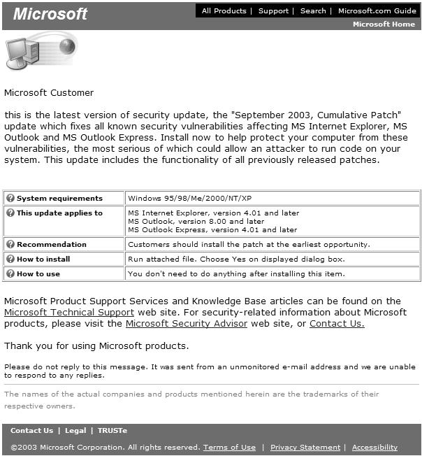 An Official looking Virus, looks like it came from Microsoft