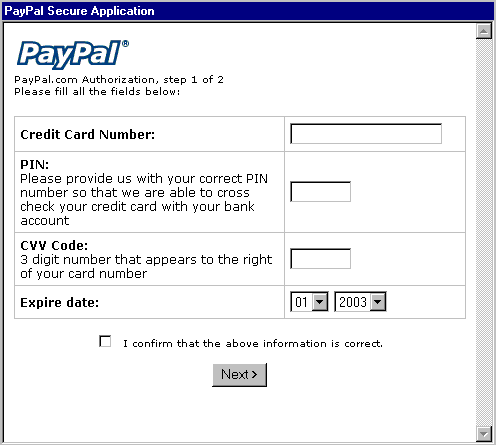 Virus Example using PayPal to trick people