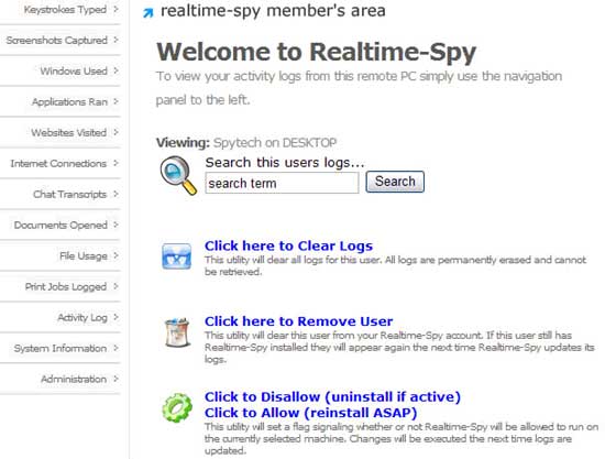 The Realtime-Spy Member's area