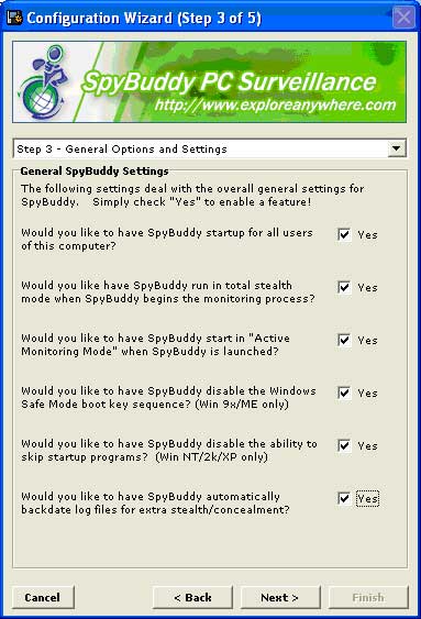 The SpyBuddy General Options and Settings