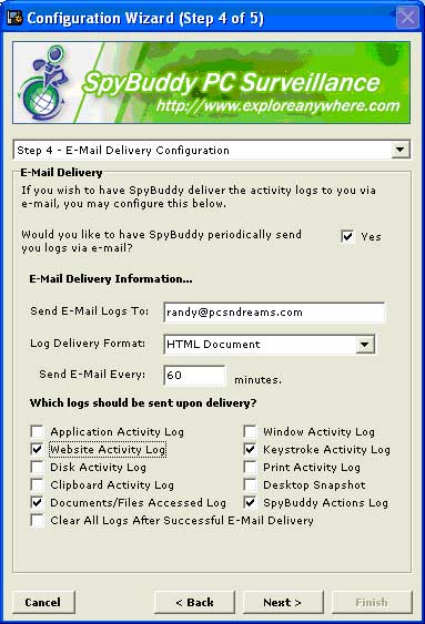 Email Delivery Configuration screen